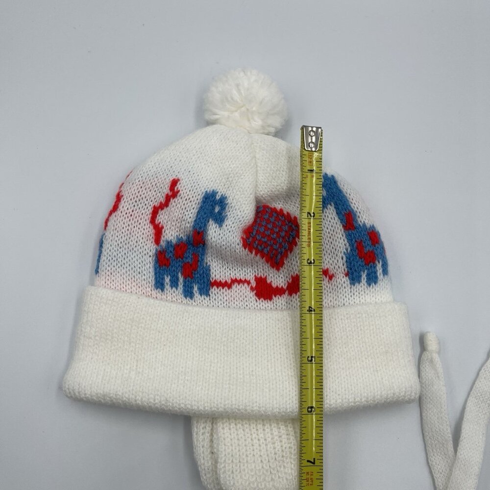 Vintage Red Blue White Giraffe Baby Winter Beanie Hat with Ear Flaps - Picture 7 of 11